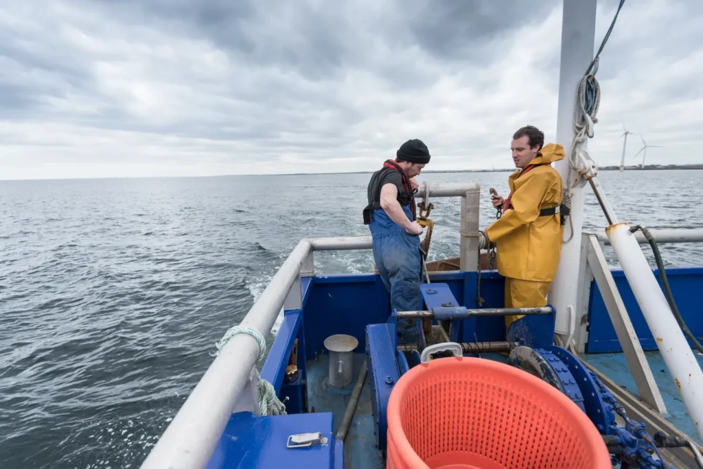 2 men doing fishing in deep sea